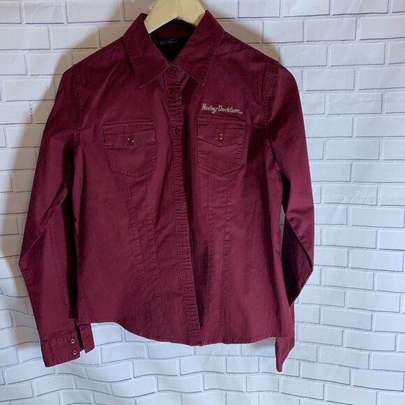 Harley-Davidson Tops - Harley‎ Davidson Maroon Button Down Shirt Sz M